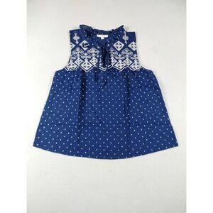 Geometric Blouse Women's Large Blue White‎ Classiccore Bohochic Sleeveless Mine